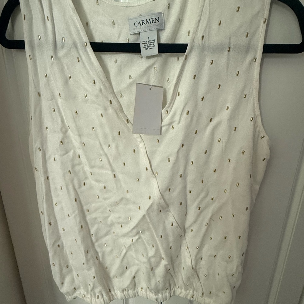 Carmen Marc Valvo White and Gold Blouse